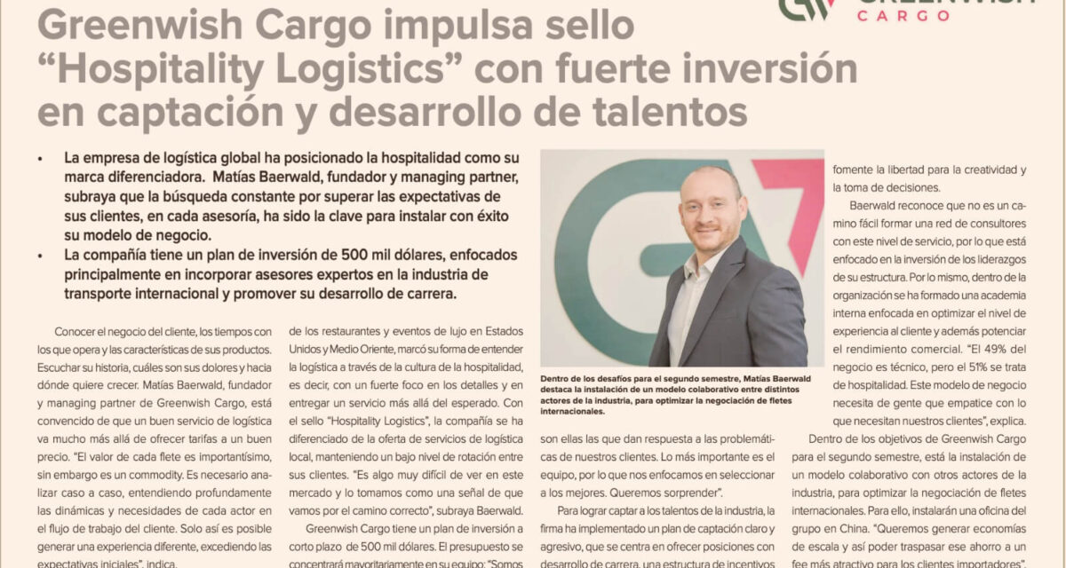 Greenwish Cargo impulsa sello “Hospitality Logistics” con fuerte inversión en captación y desarrollo de talentos